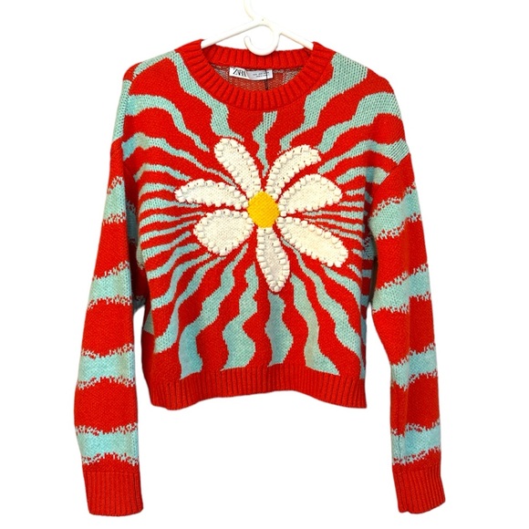 Zara Sweaters - New Zara Knit Sweater Daisy Flower Sweater Mixed Print Size Small